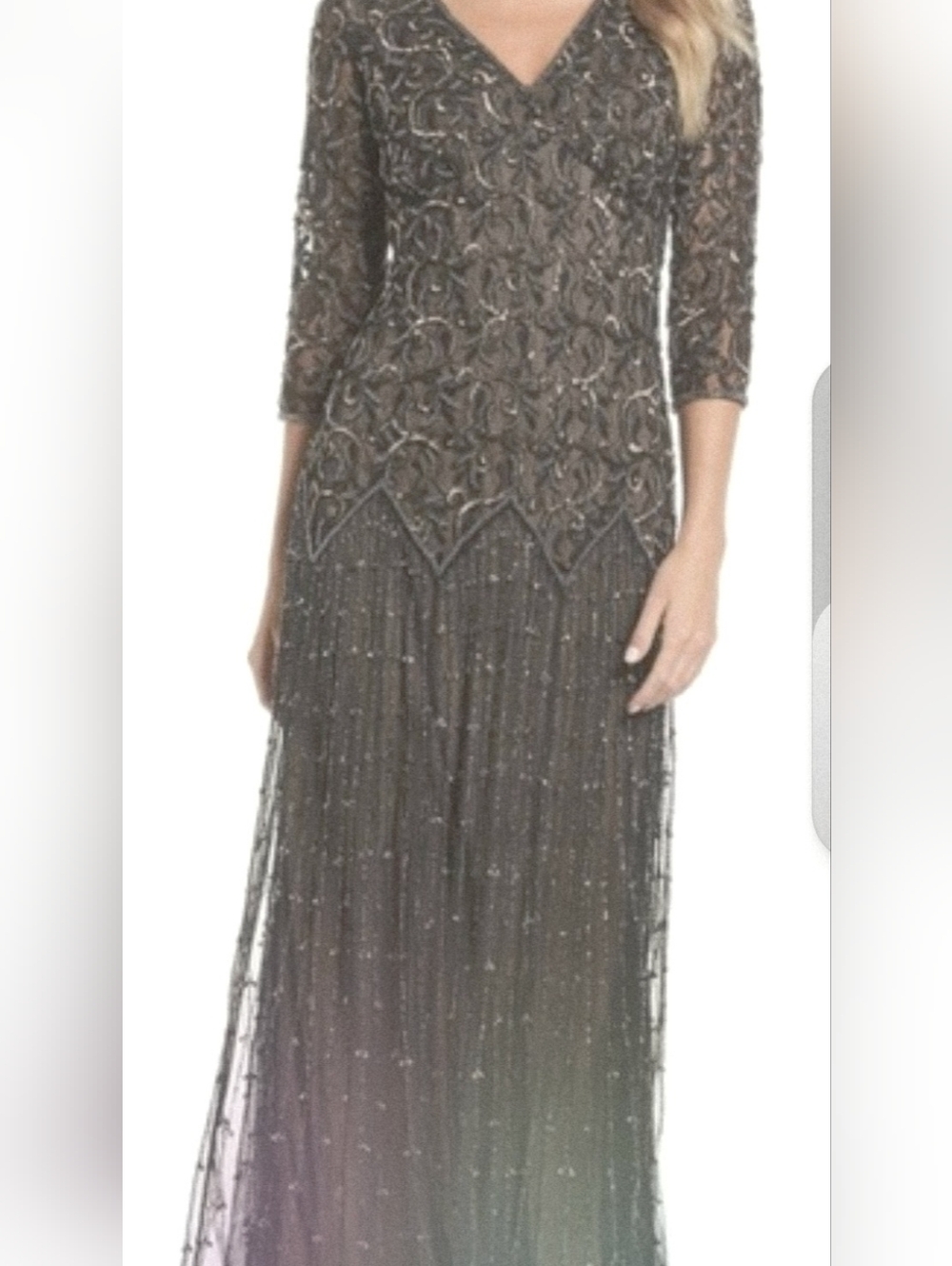 Embellished V-Neck Maxi Dress in Metallic Taupe